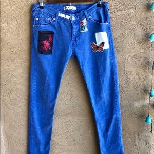 Custom Patched Levi’s Blue Skinny Jeans W31